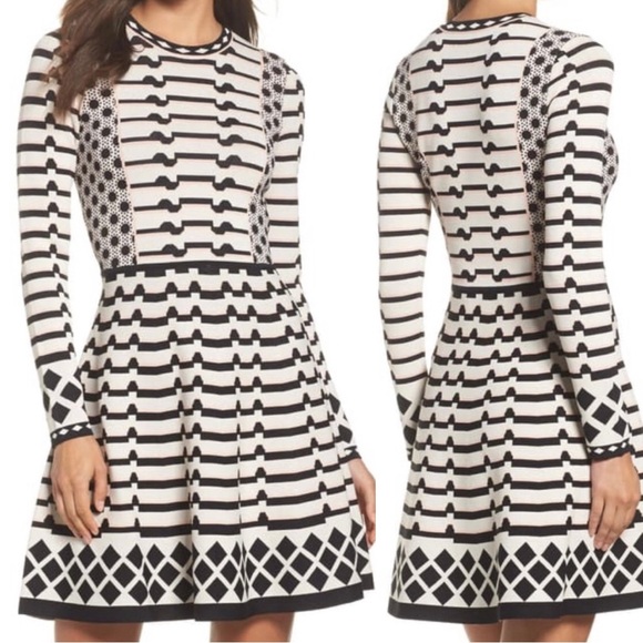 Eliza J Black and White Geometric Mini Dress - Picture 1 of 10